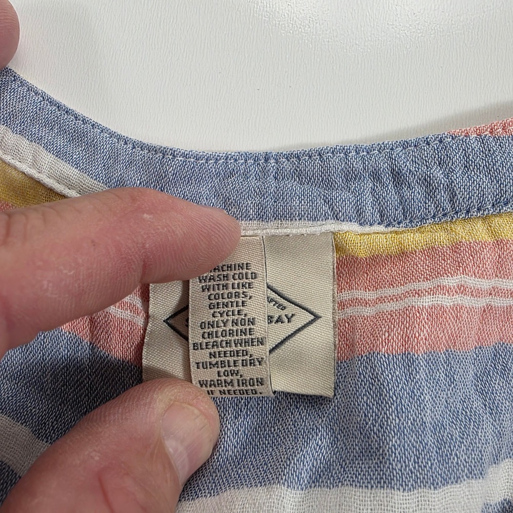 St John's Bay Coastal Stripe V-Neck Cotton Gauze Blouse PXXL Blue Pink Yellow - Picture 4 of 8
